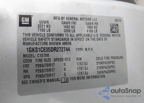 2013 GMC Yukon Slt from USA, damaged, VIN 1GKS1CE05DR272744